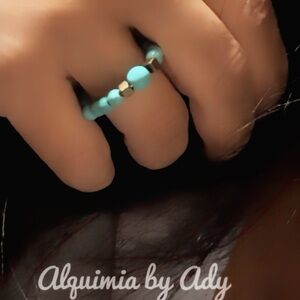 Turquoise beaded boho ring charms infinity band